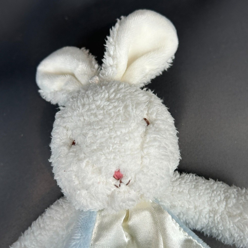 Bunnies by the Bay white Bunny Bud Buddy Security Blanket Lovey Blue Satin Trim - Picture 8 of 9